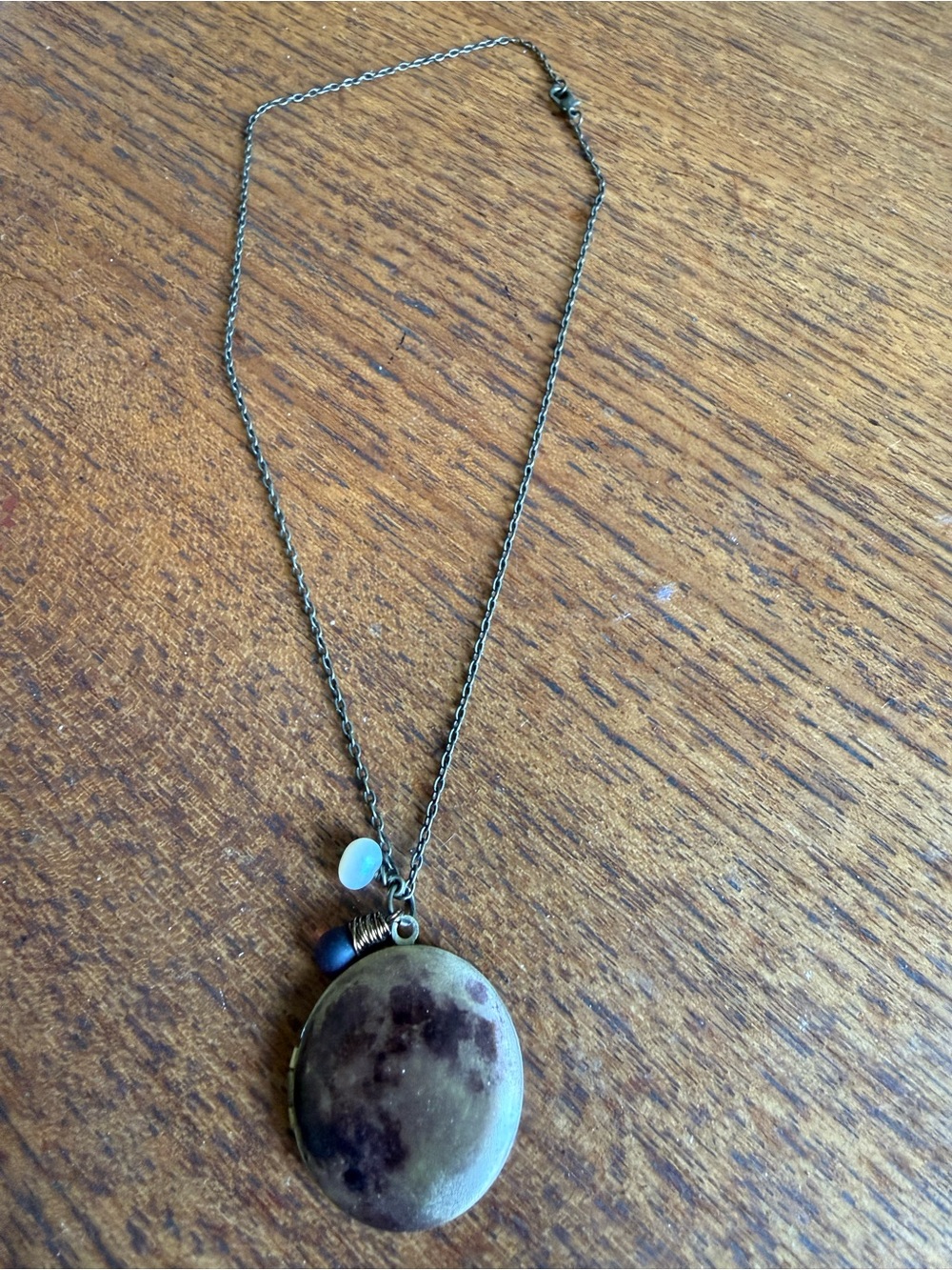 Source Unknown Bronze-Tone Locket Necklace with Brown and Cream Accents